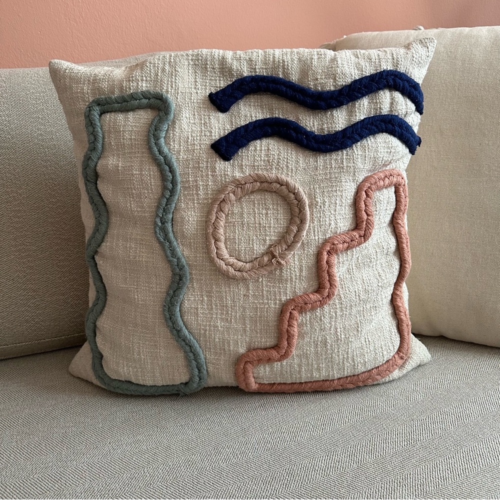 Abstract Embroidered Throw Pillow Cover